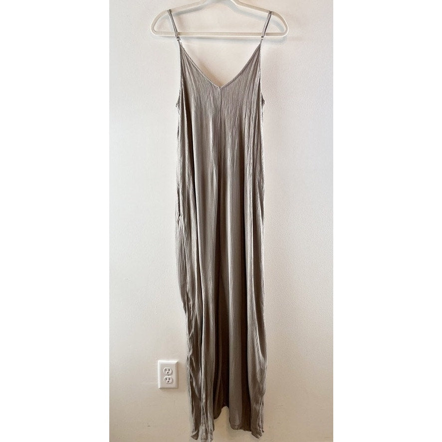 Lovestitch Gauzy Crinkle Maxi Slip Dress Concrete Gray Medium / Large