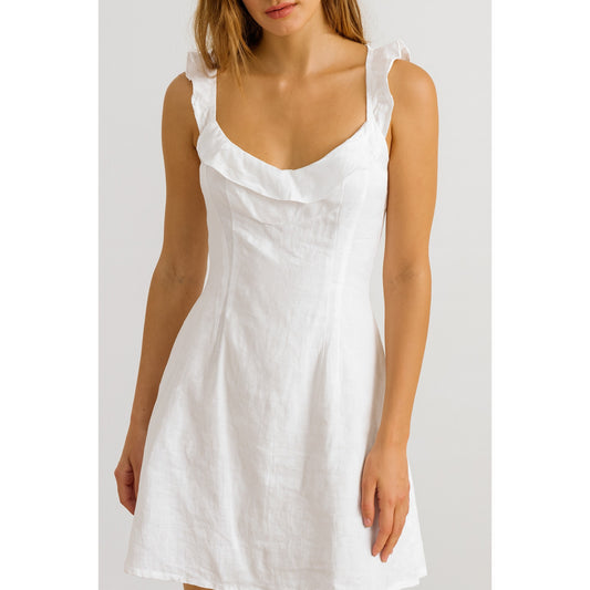Hollister Ruffle Strap Lined Linen Blend Mini Dress White Large