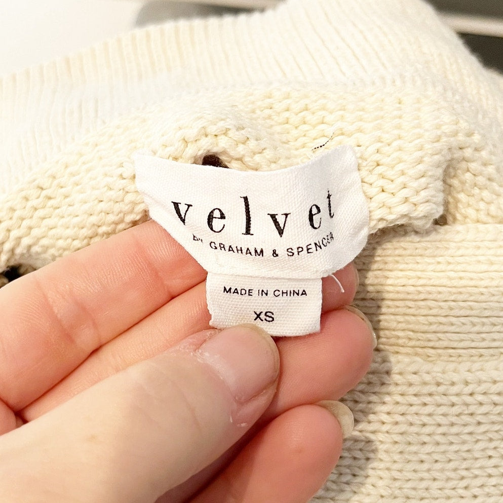 Velvet by Graham and Spencer Lucie Striped Polo Sweater Cream Blue XS