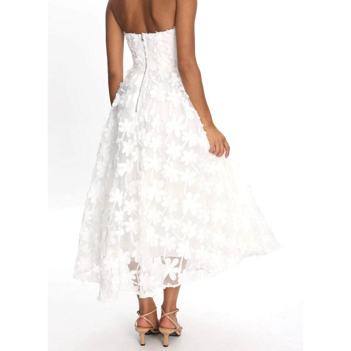 Selfie Leslie Dori Floral Embellished Strapless Midi Dress White XS
