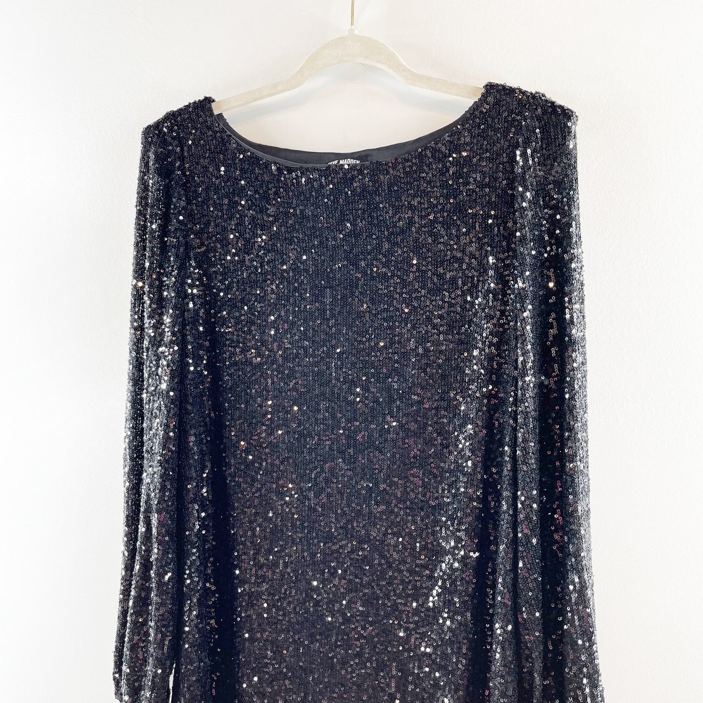 Steve Madden Delorean Long Sleeve Sequin Mini Dress Black Medium
