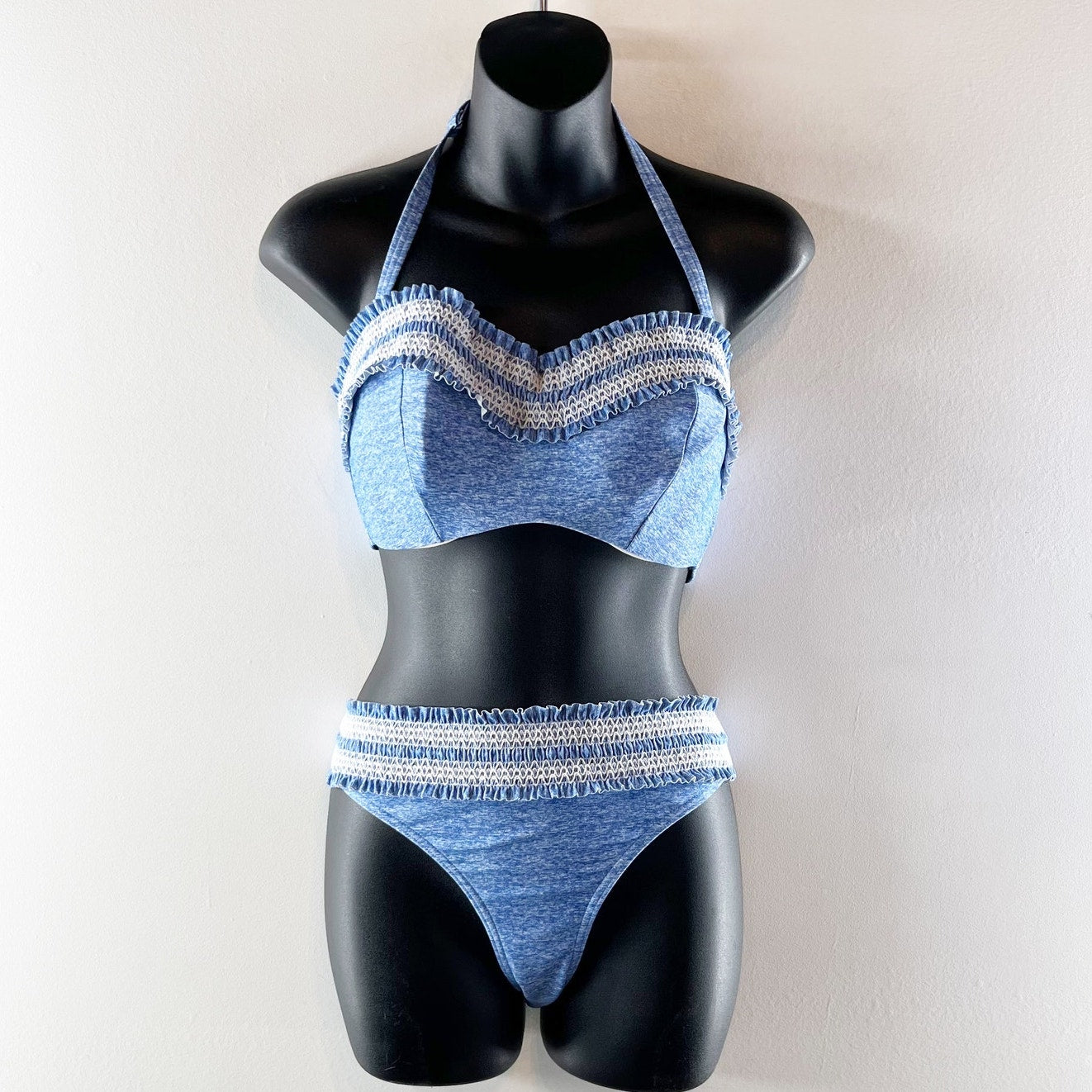 Figleaves Halter Two Piece Bikini Swimsuit Set Blue 14 / 38D