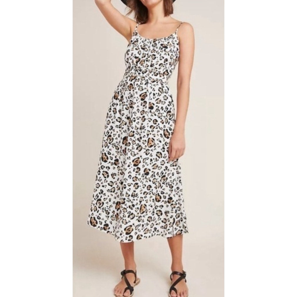Corey Lynn Calter Anthropologie Arabella Belted Leopard Midi Dress White Small