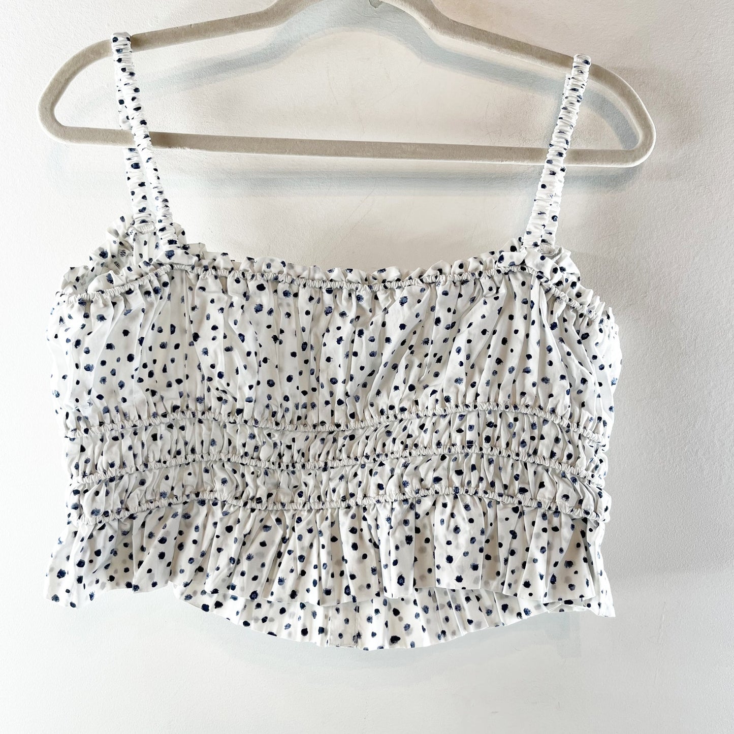 J. Crew Cinched Waist Cotton Poplin Button Up Polka Dot Tank Top White Medium