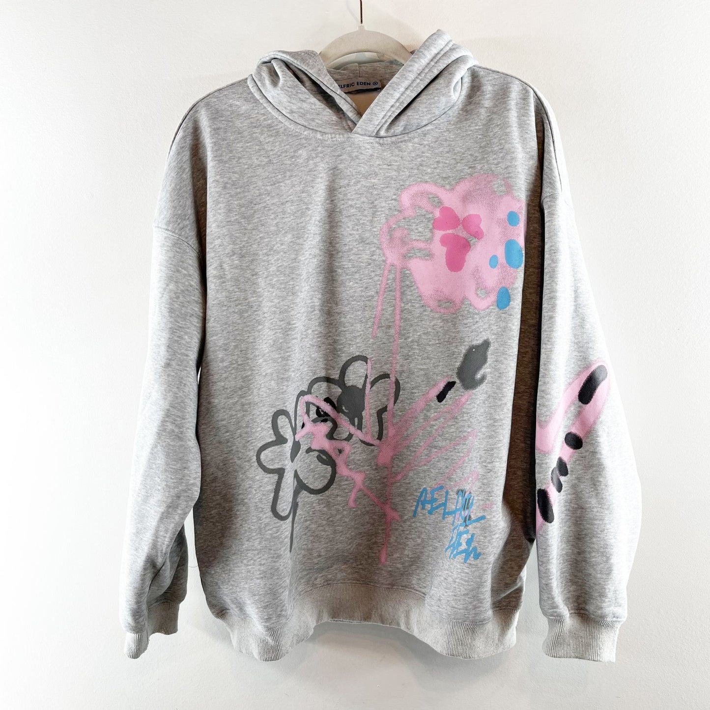 Aelfric Eden Oversized Cartoon Graffiti Pullover Hoodie Gray Medium