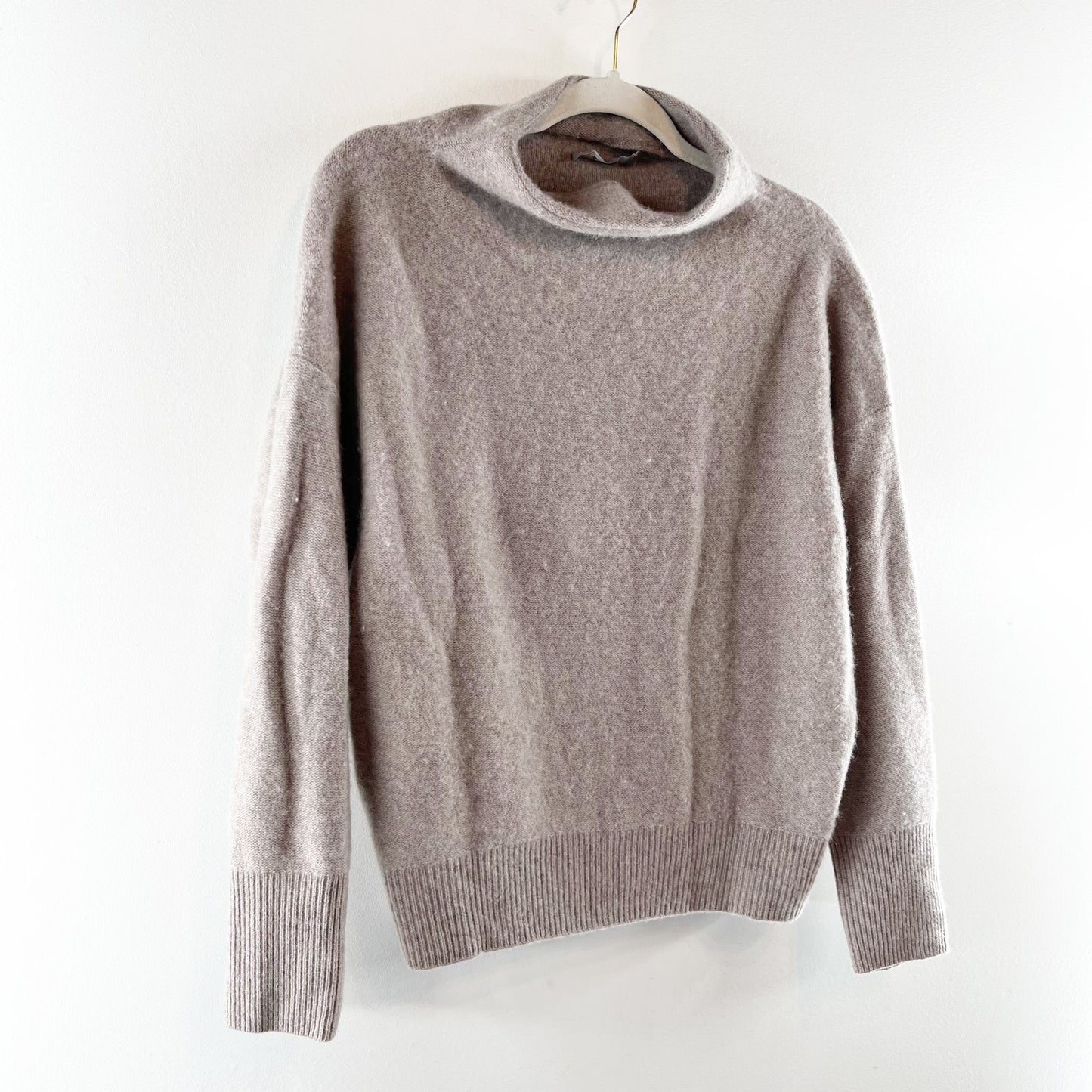 Vince Plush Cashmere Long Sleeve Funnel Neck Pullover Sweater Tan XS