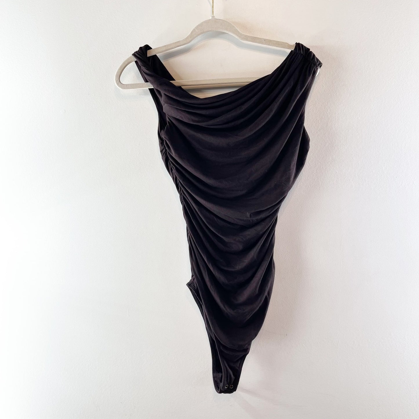 AGOLDE Hilma Stretch Twist Off Shoulder Ruched Bodysuit Black Small