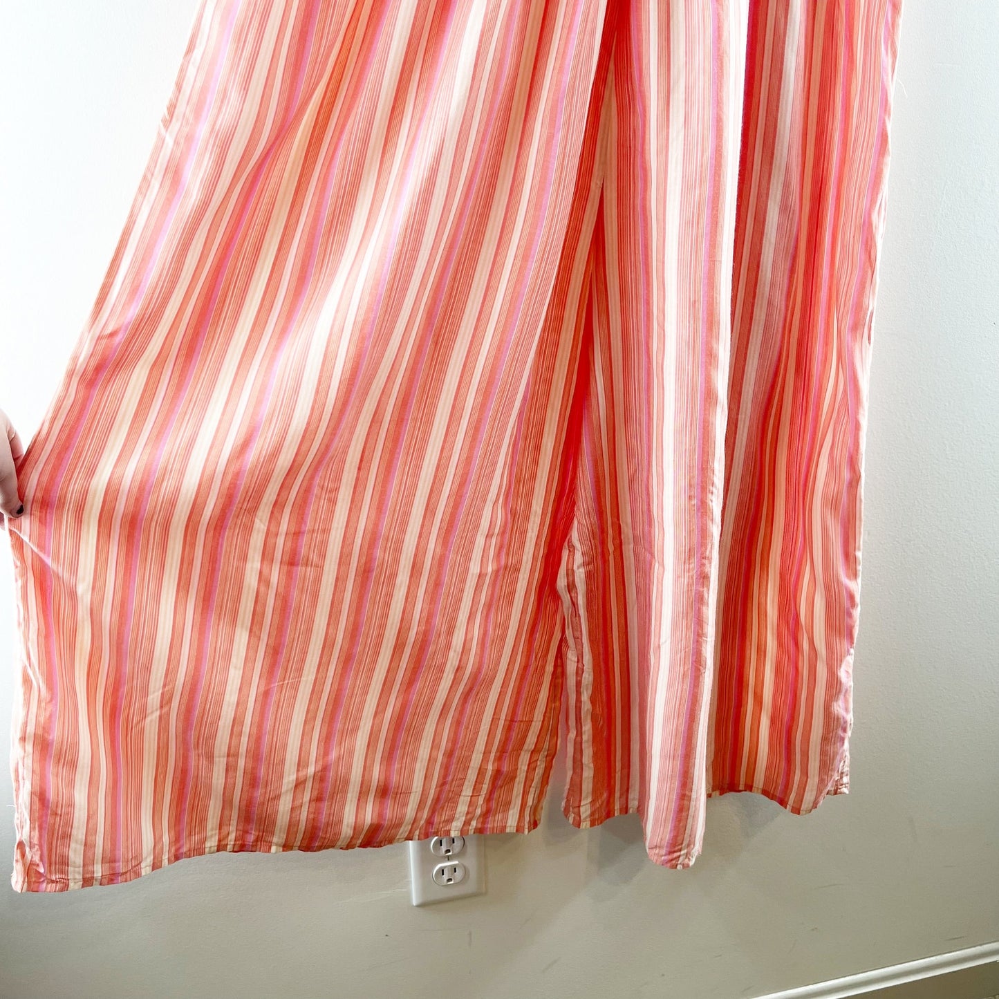 Anthropologie Visayas Striped Cropped Wide Leg Jumpsuit Pink Orange XS