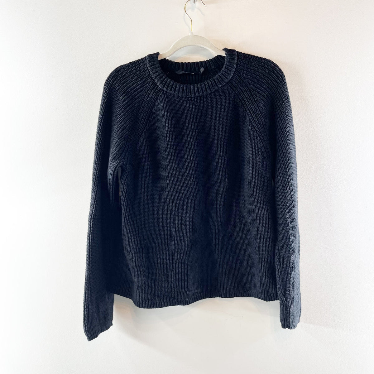 Jenni Kayne Cotton Fisherman Crewneck Sweater Black Medium
