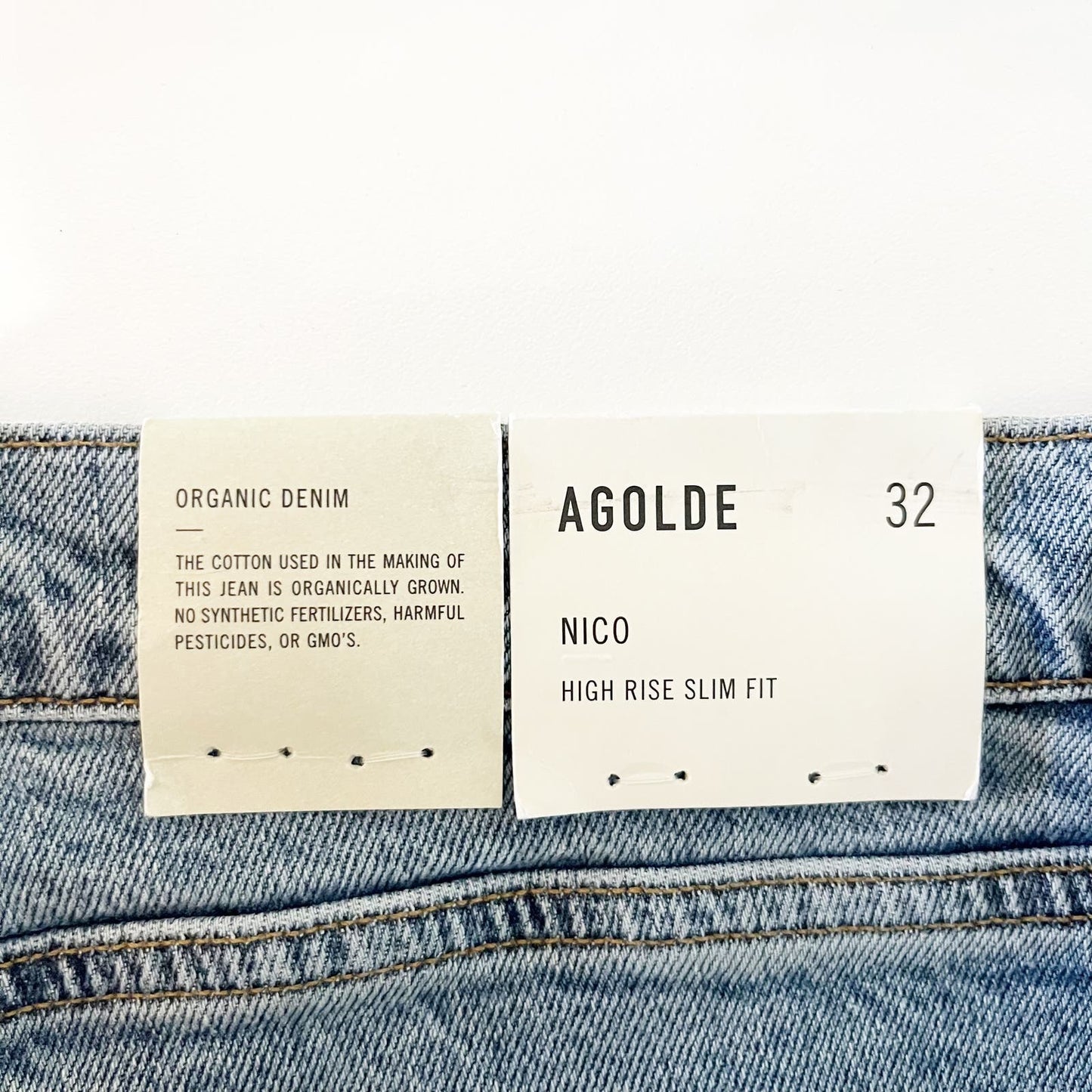 AGOLDE Nico High Rise Slim Button Fly Frayed Ankle Hem Jeans Blue 32 / 14