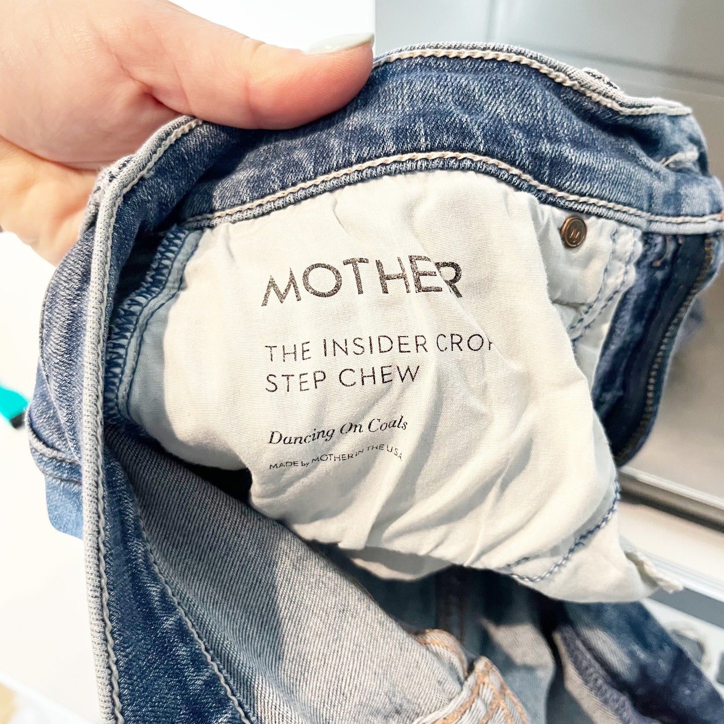 Mother The Insider Crop Step Chew Denim Flare Jeans Dancing On Coals Blue 27