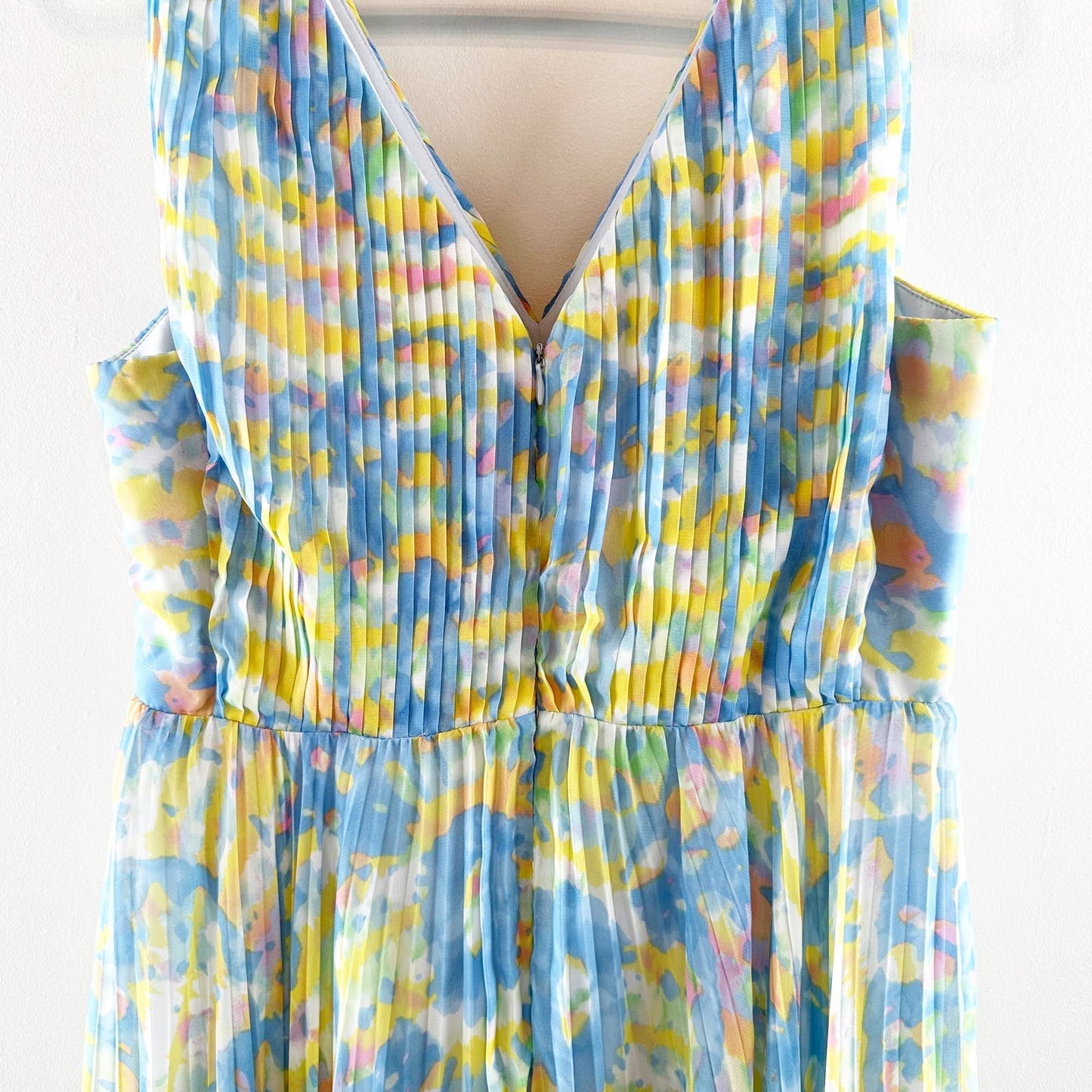 Laundry By Shelli Segal Pleated Knee High Slit Tie Dye Maxi Dress Blue Yellow 6