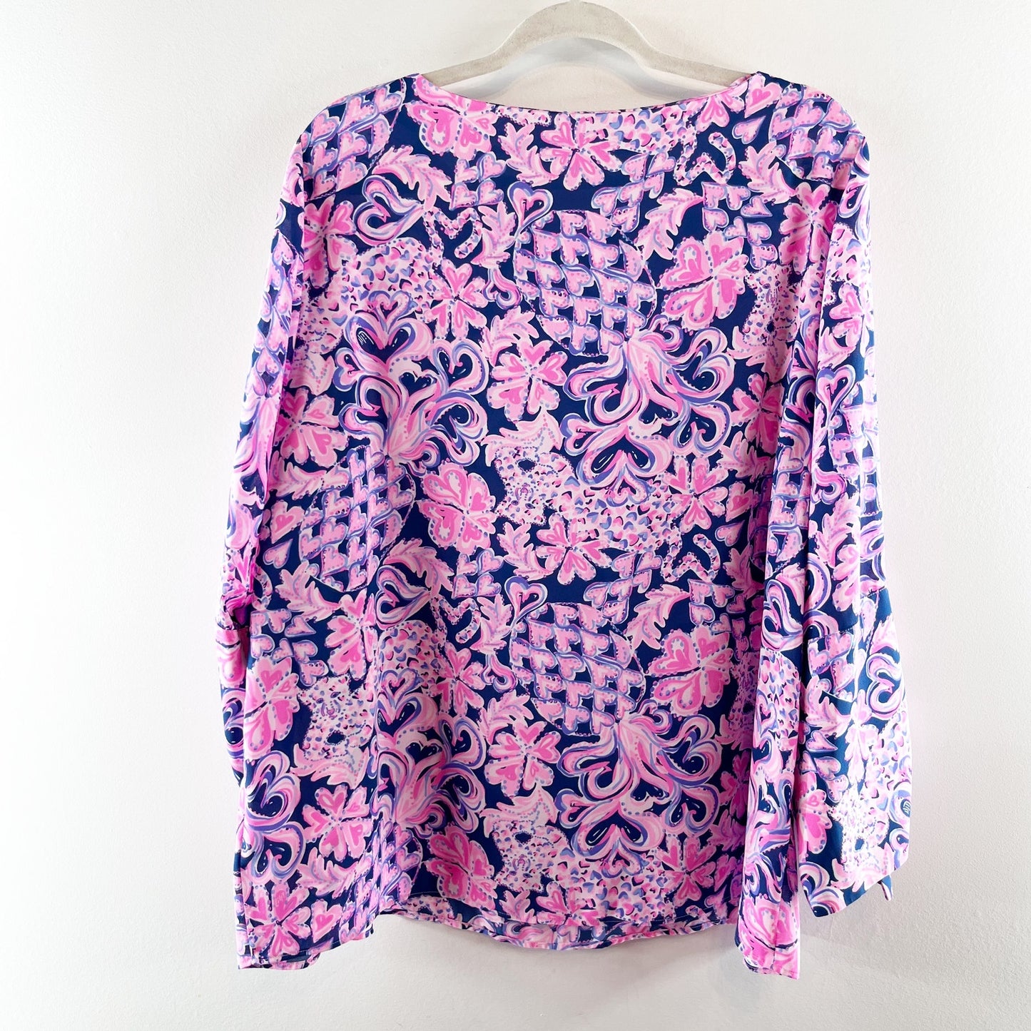 Lilly Pulitzer Langston Blouse Love You Bunches Pink Blue XL