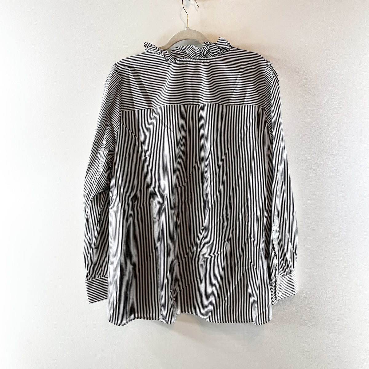 J. Crew Striped Long Sleeve Ruffle-Front Classic-Fit Boy Shirt Black White 2X