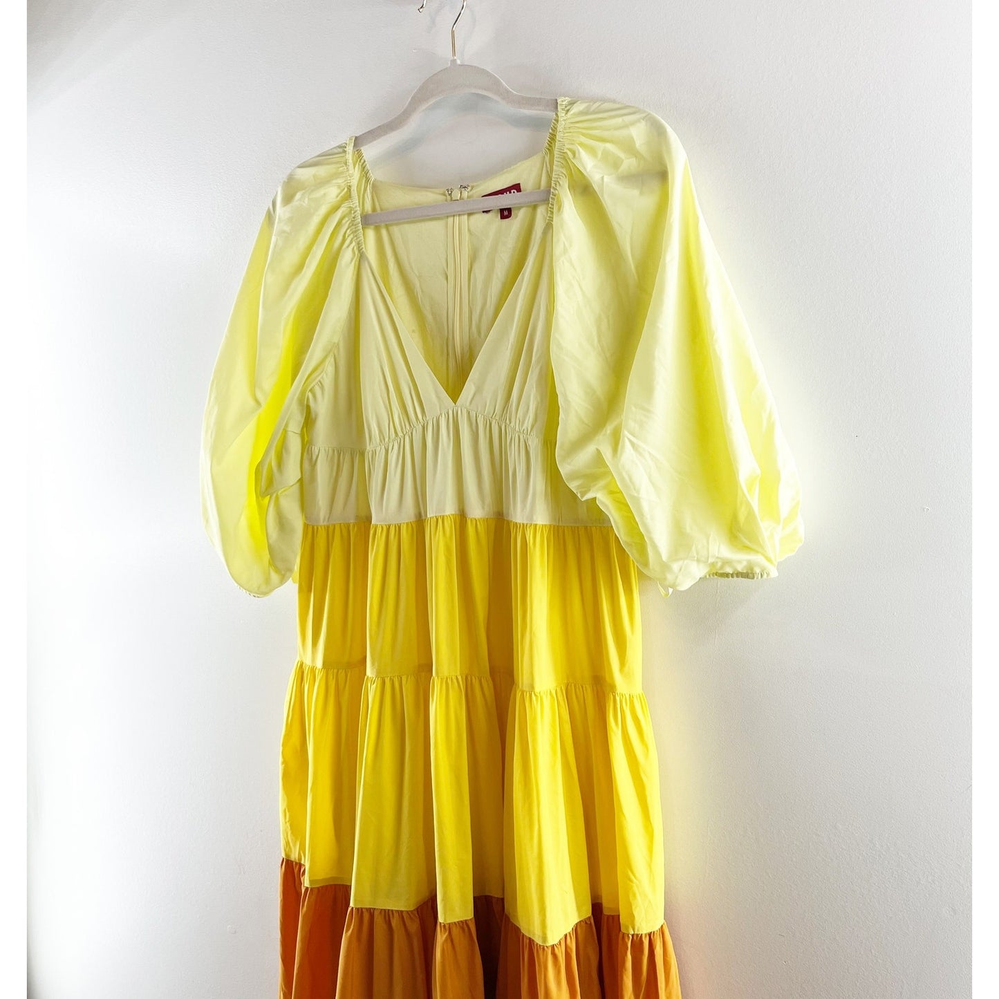 Staud Puff Sleeve Tiered Meadow Colorblock Maxi Dress in Sun Beach Medium