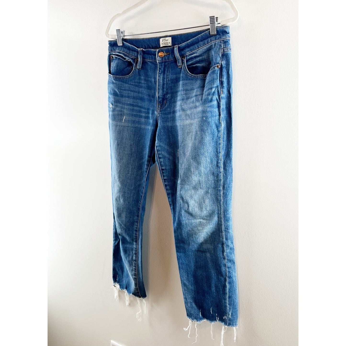 J. Crew High Rise Slim Broken In Boyfriend Jeans Raw Hem Blue 28 / 6