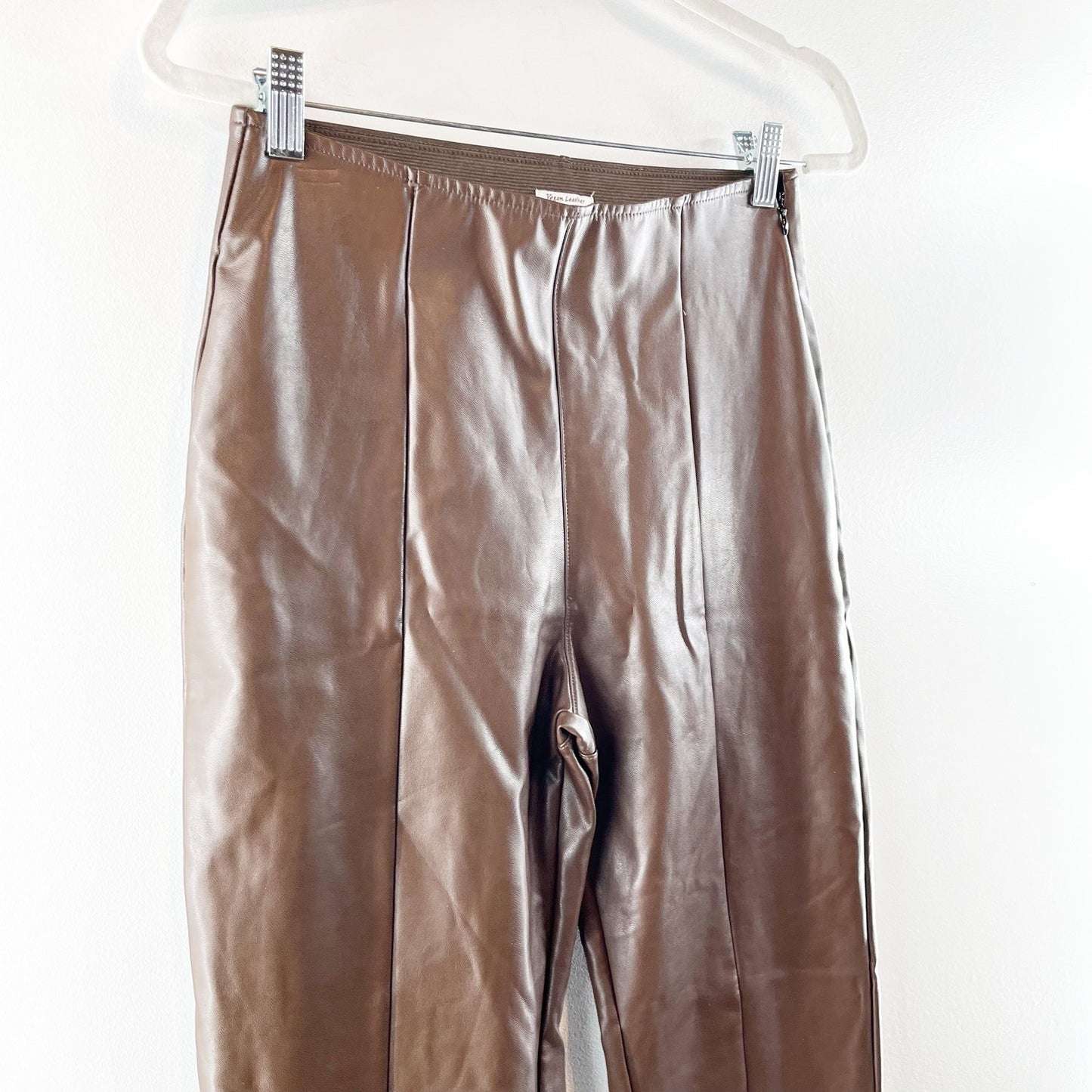 Abercrombie & Fitch Vegan Leather High Rise Pull On Flare Pants Brown Medium