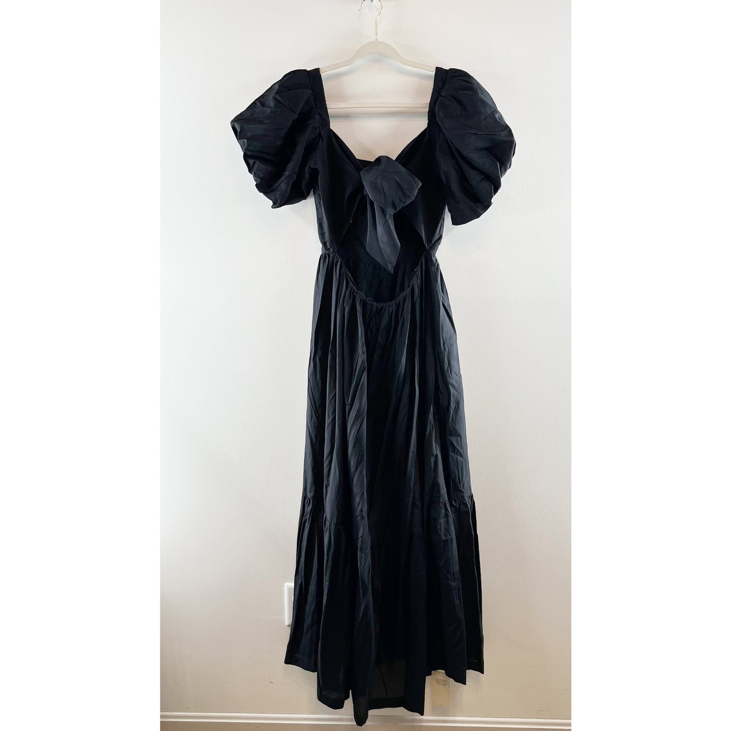 Abercrombie Emerson Puff Short Sleeve Bow Tie Back Maxi Dress Black Medium
