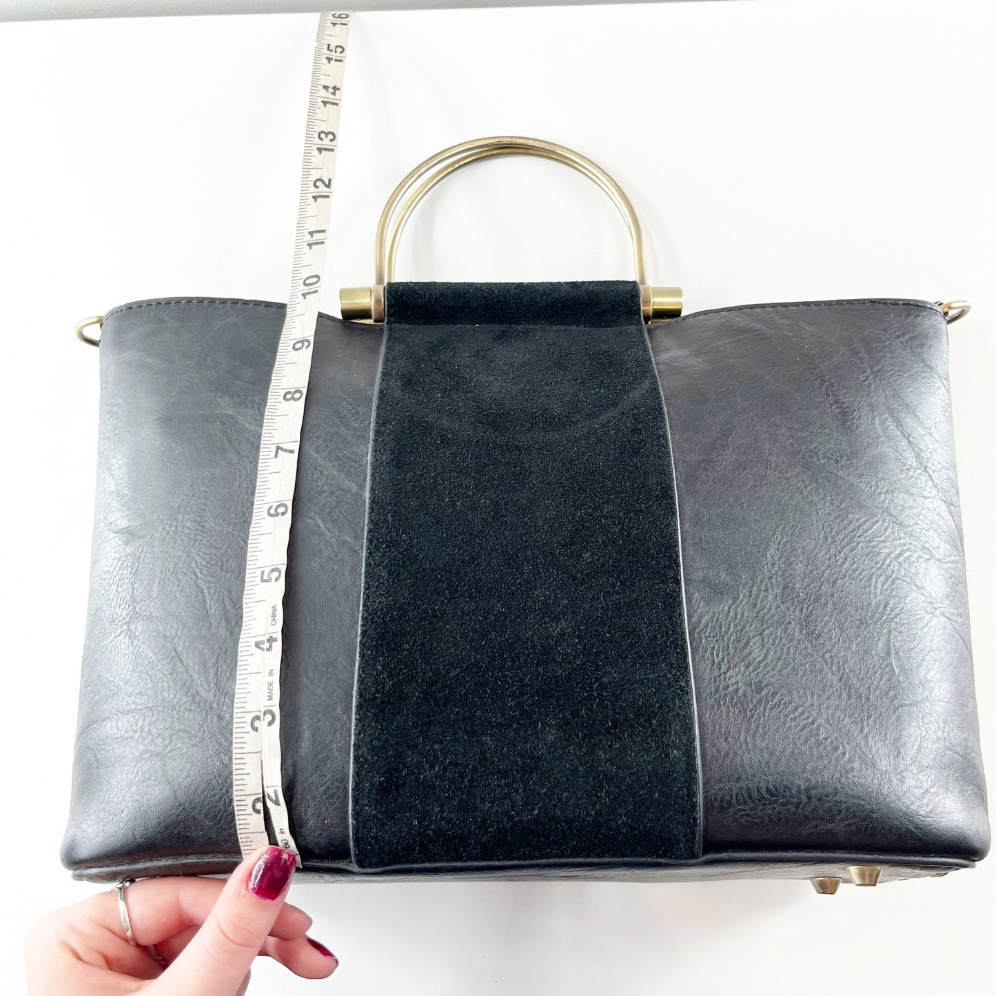 Antik Kraft Two Tone Leather Large Tote Handbag with Crossbody Strap Black