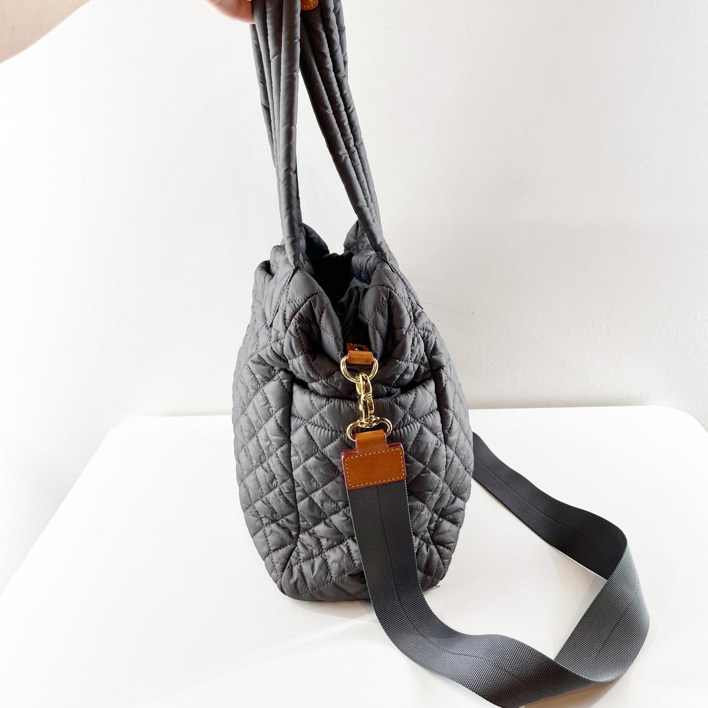MZ Wallace Sutton Deluxe Quilted Tote Bag Purse Gray