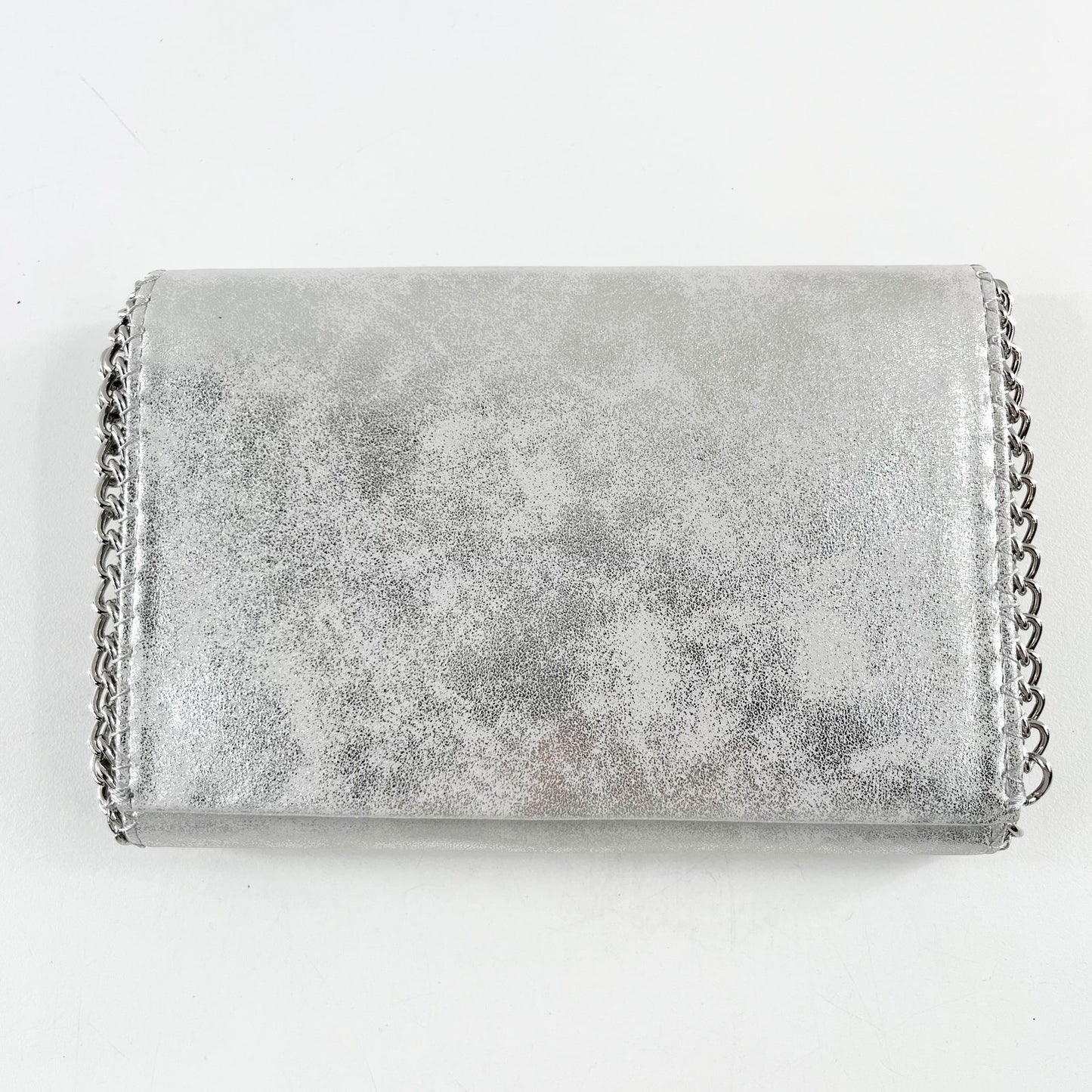 Chelsea28 Metallic Silver Leather Flap Crossbody Purse Clutch Bag w/ Chain Strap