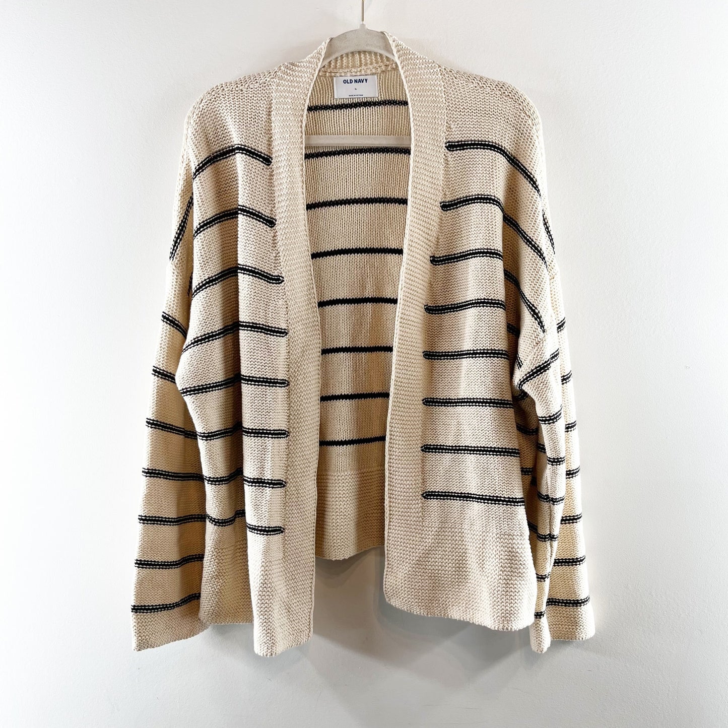 Old Navy Open Front Striped Cardigan Sweater Tan Black XL