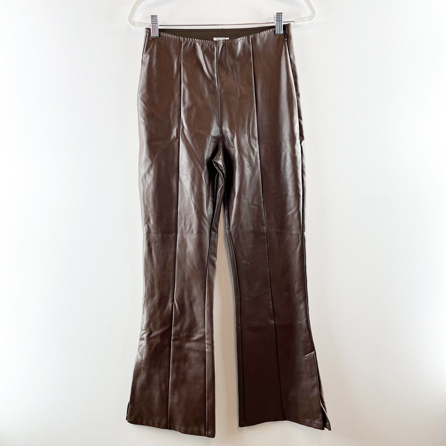 Abercrombie & Fitch Vegan Leather High Rise Pull On Flare Pants Brown Medium