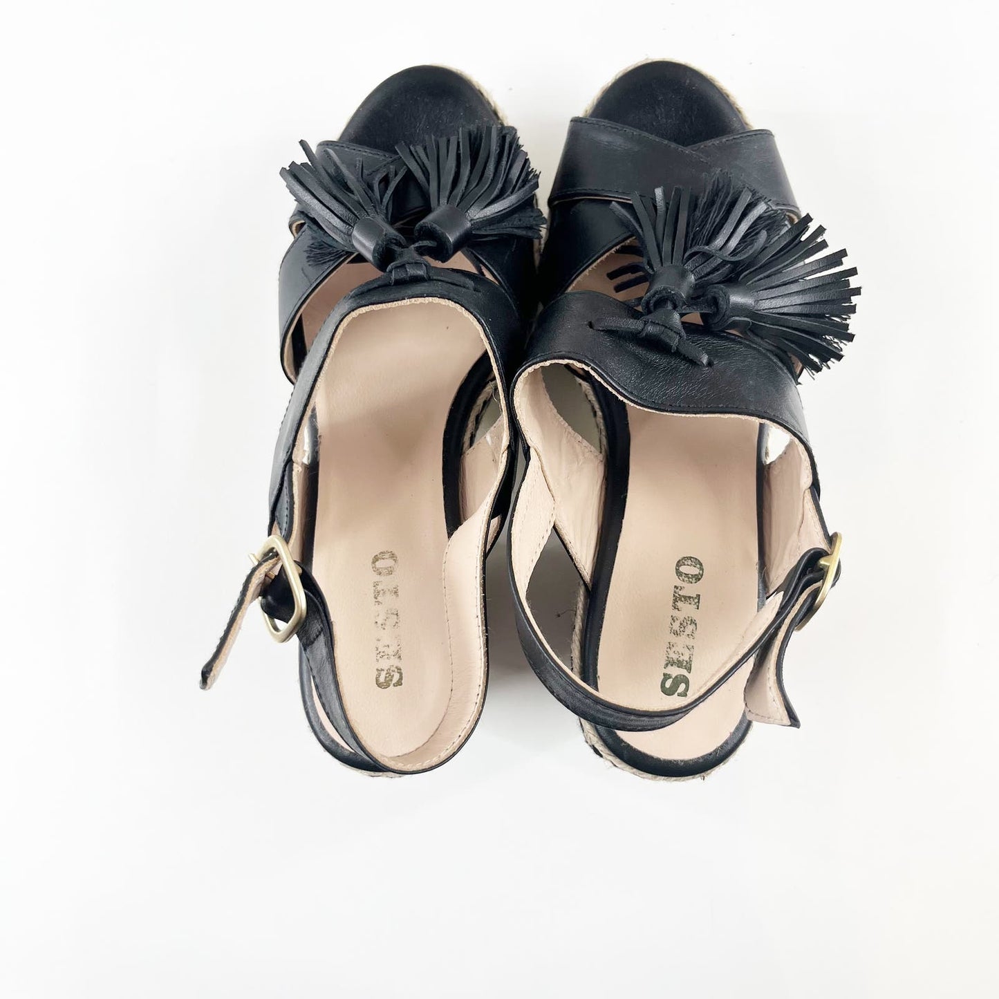 Sesto Meucci Inka Tassel Espadrille Platform Sandals Black 9