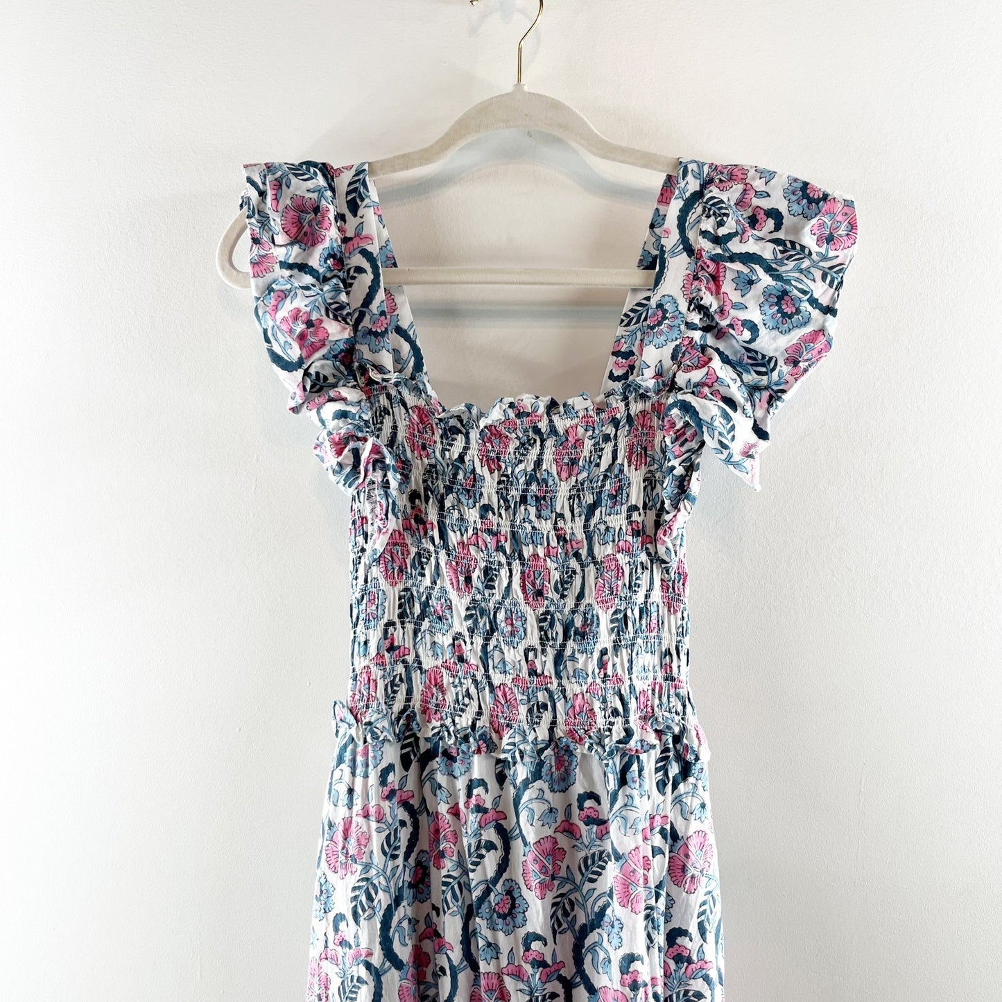 Anna Cate Collection Gisele Floral Flutter Sleeve Maxi Sundress Blue Pink XS