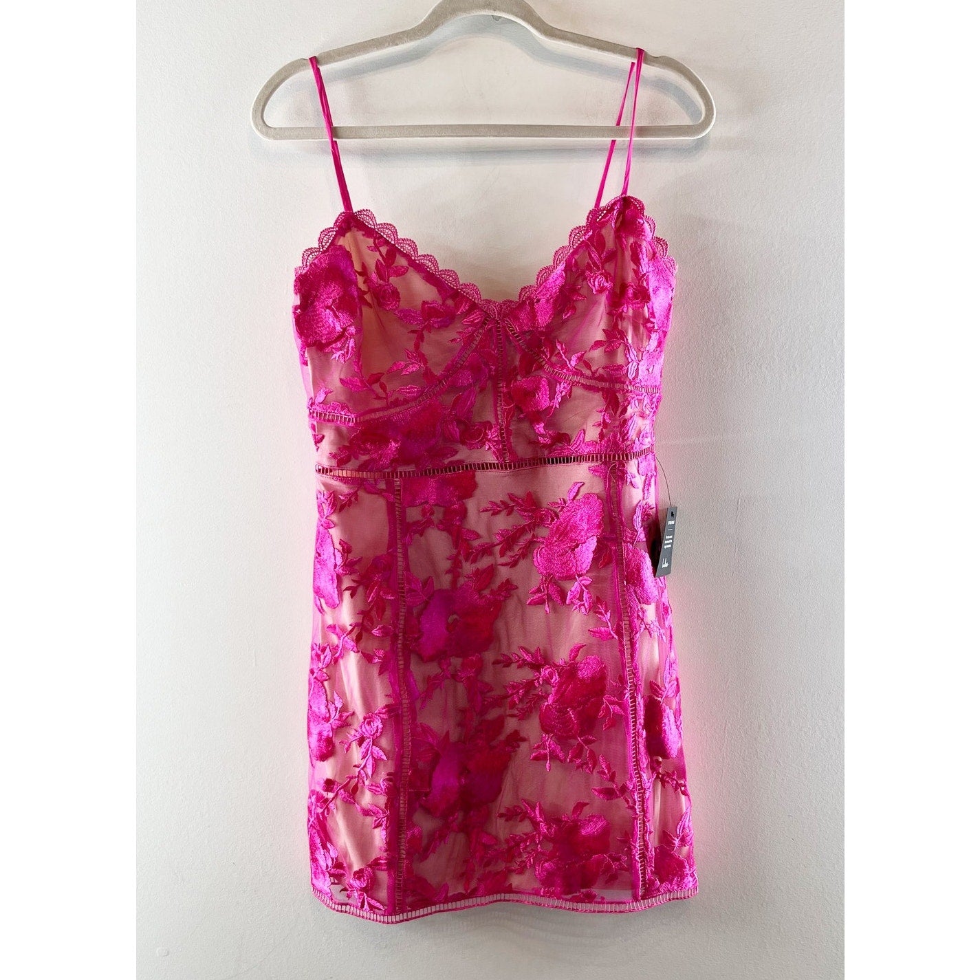 Lulus Party Pretty Lace Floral Mini Dress Hot Pink Medium