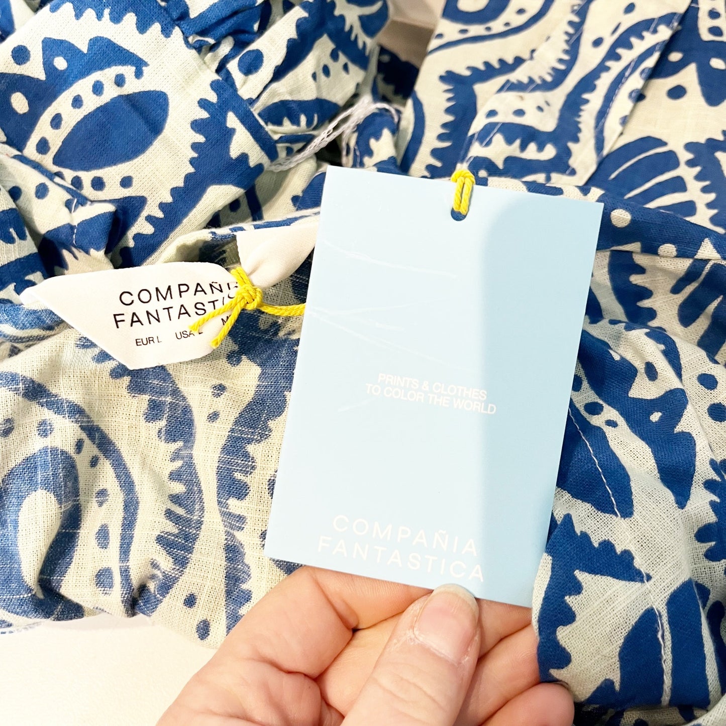 Compania Fantastica Aquaria Printed Midi Sleeveless Shirt Dress Blue White Large