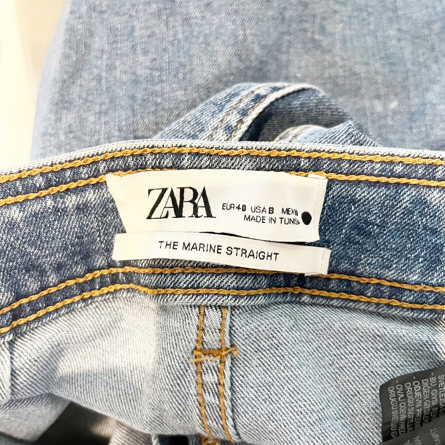 Zara Marine High Rise Frayed Hem Denim Wide Leg Jeans Blue 8