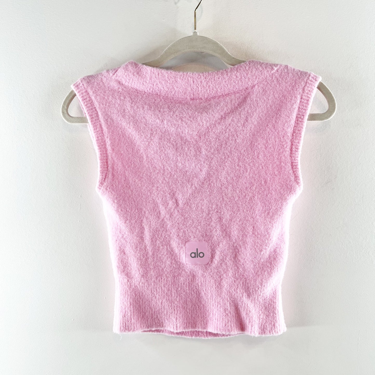 Alo Yoga Snuggle Up Cap Sleeve Scoop Neck Cropped Sweater Tank Sweet Pink XS