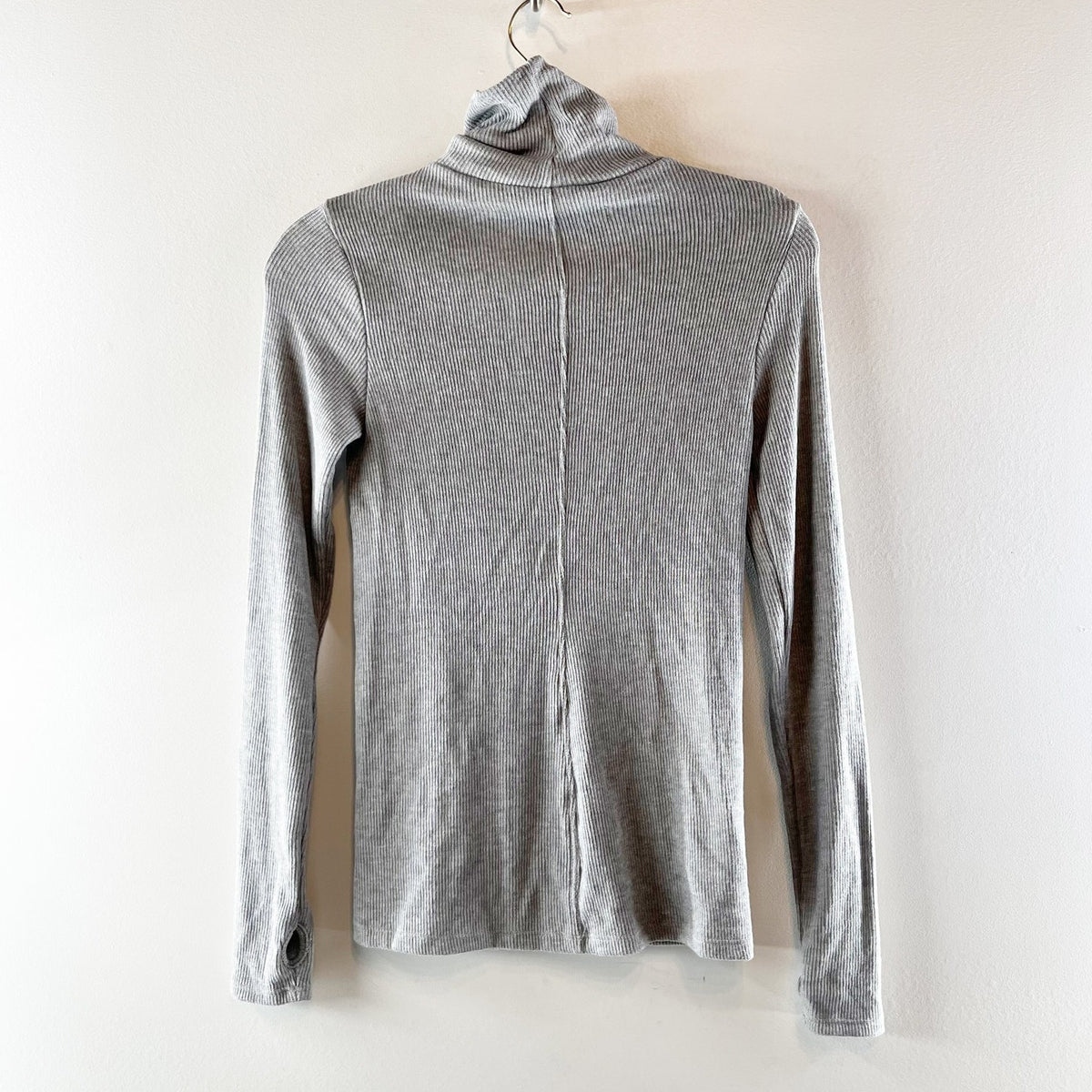 Enza Costa Rib Turtleneck Long Sleeve Sweater Top Gray Small