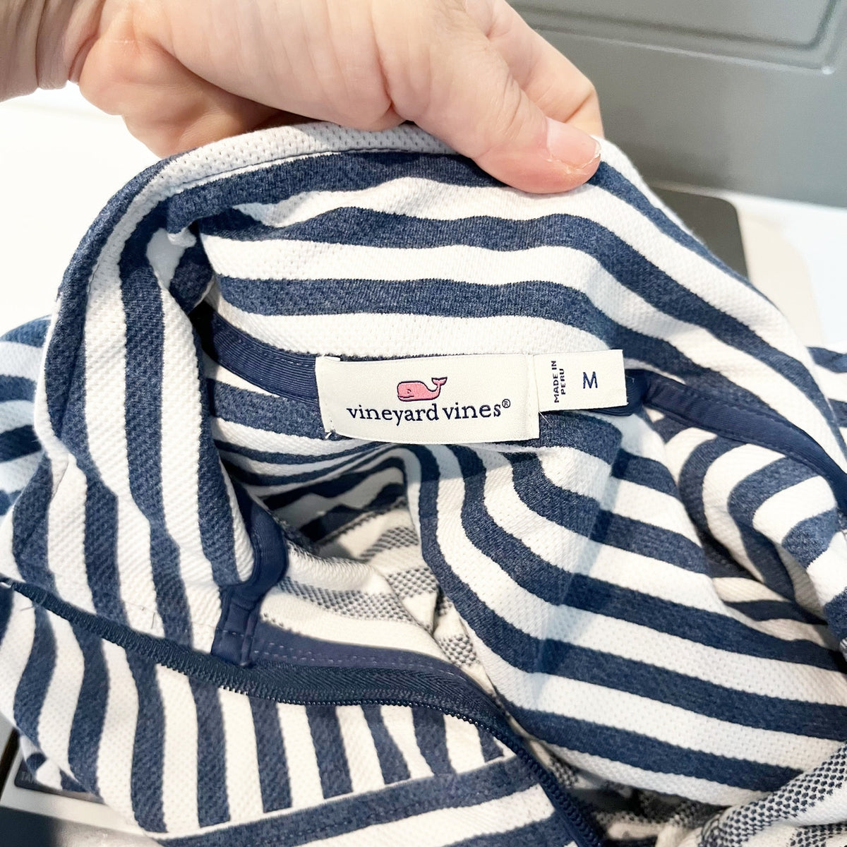 Vineyard Vines 1/4 Zip Relaxed Shep Shirt Pullover Sweatshirt Blue White Medium