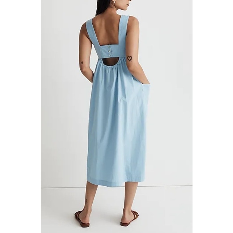 Madewell Cutout-Back Square Neck Empire Midi Dress Tropical Sky Blue 12