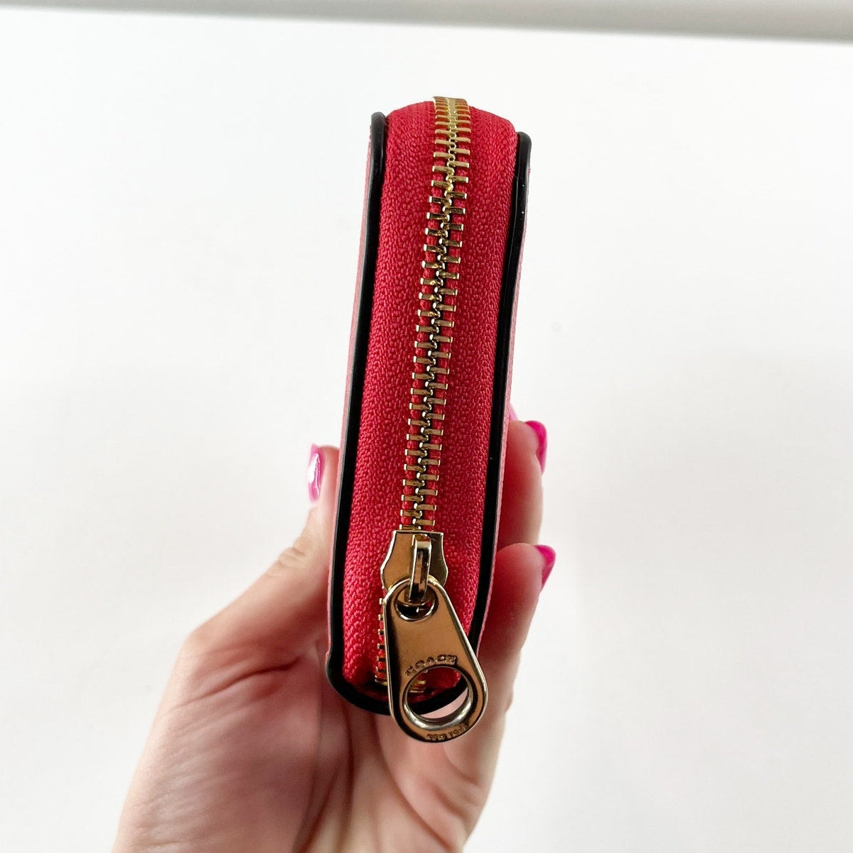 Coach Monogram Logo Zip Around Long Wallet Signature Red Leather