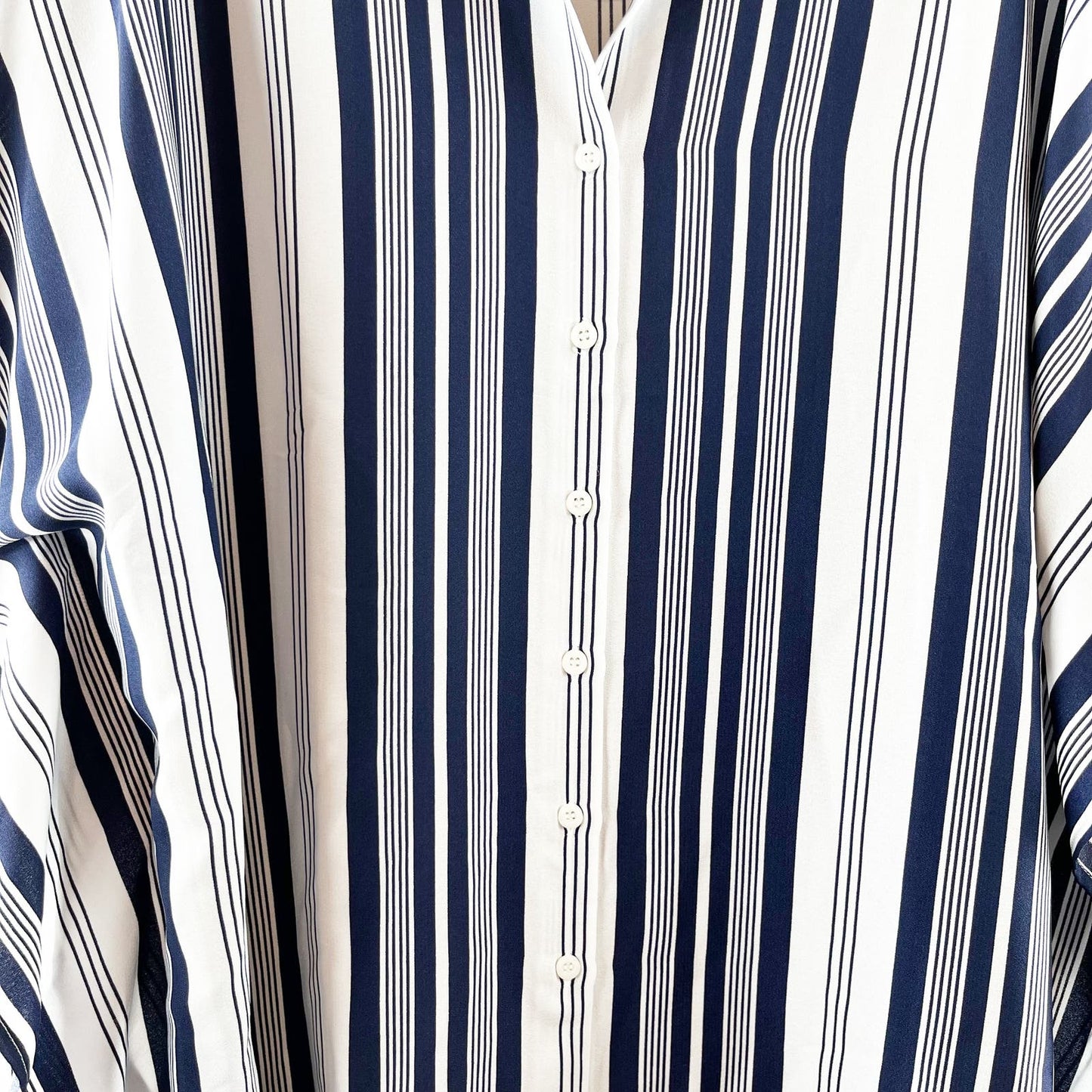 Tommy Bahama Tan Lines Striped Boyfriend Button Down Tunic Shirt Blue L/XL