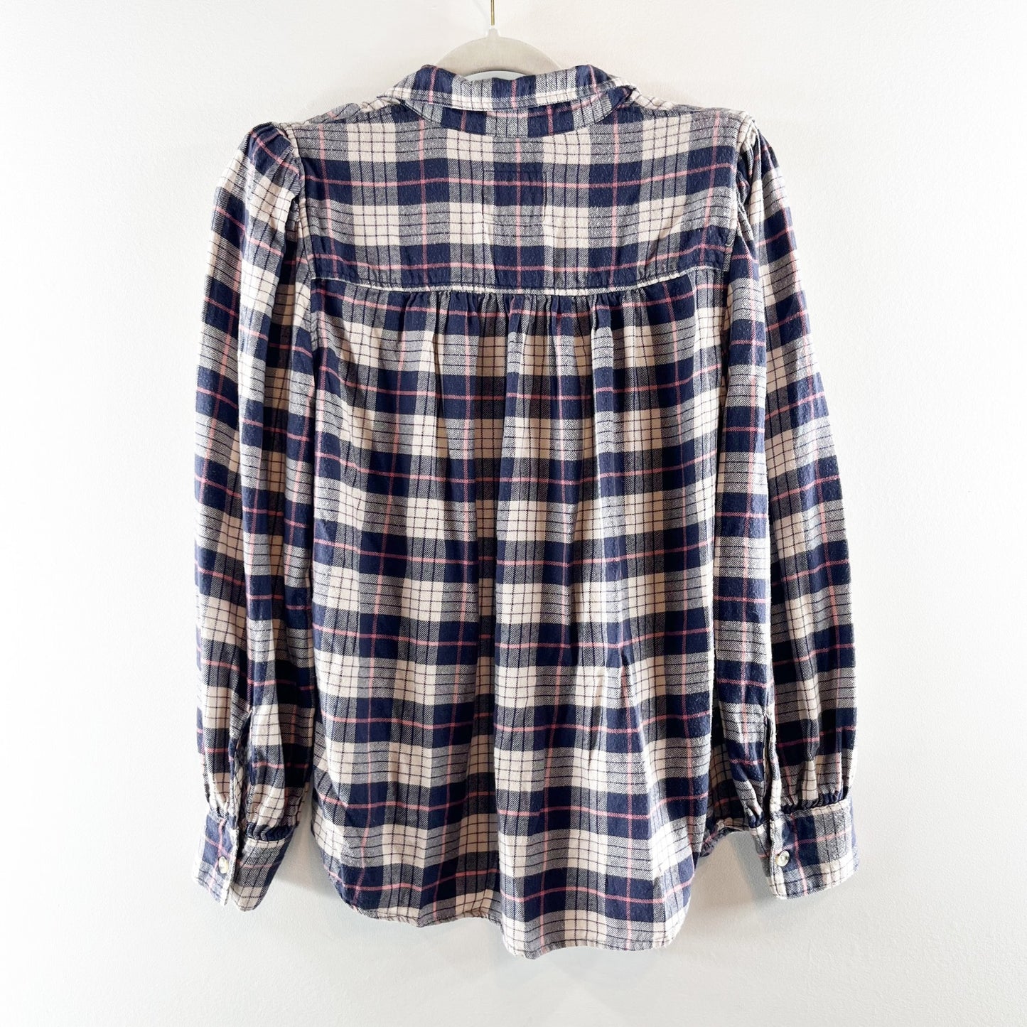 Rails Angelica Long Sleeve Plaid Flannel Button Up Shirt Almond Pink Navy Small