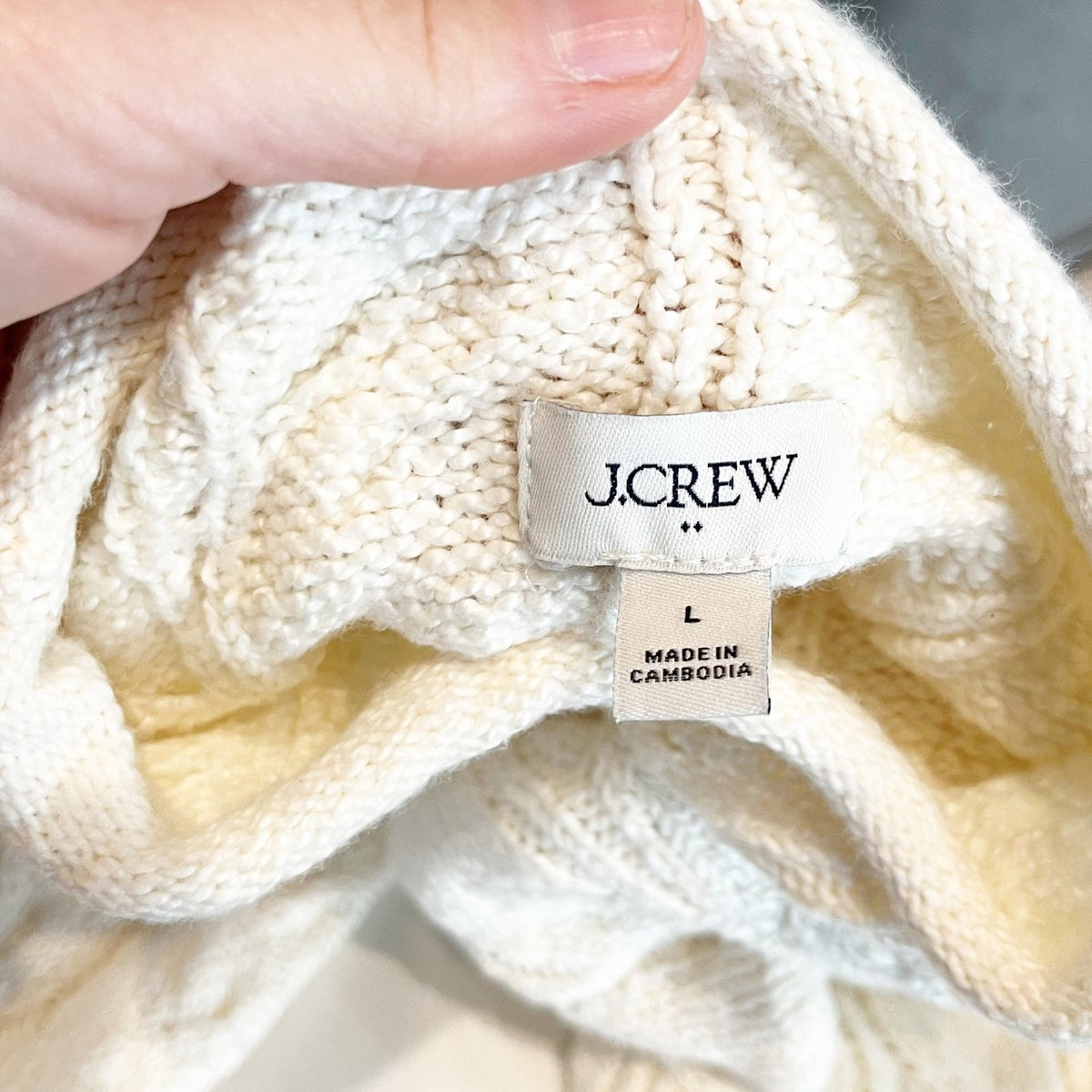 J. Crew Soft Mock Neck Cable Knit Long Sleeve Sweater Ivory Cream Large