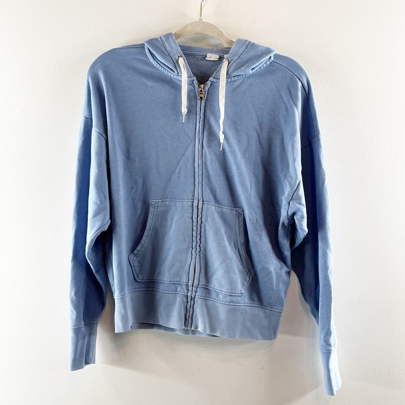 Gap Dolman Sleeve Kangaroo Pocket Cropped Full Zip Hoodie Bight Blue XS