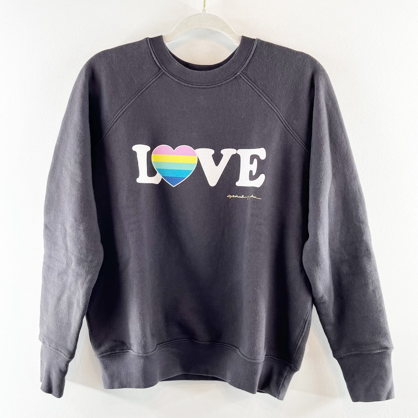 Spiritual Gangster Love Graphic Rainbow Heart Pullover Crewneck Sweatshirt Gray