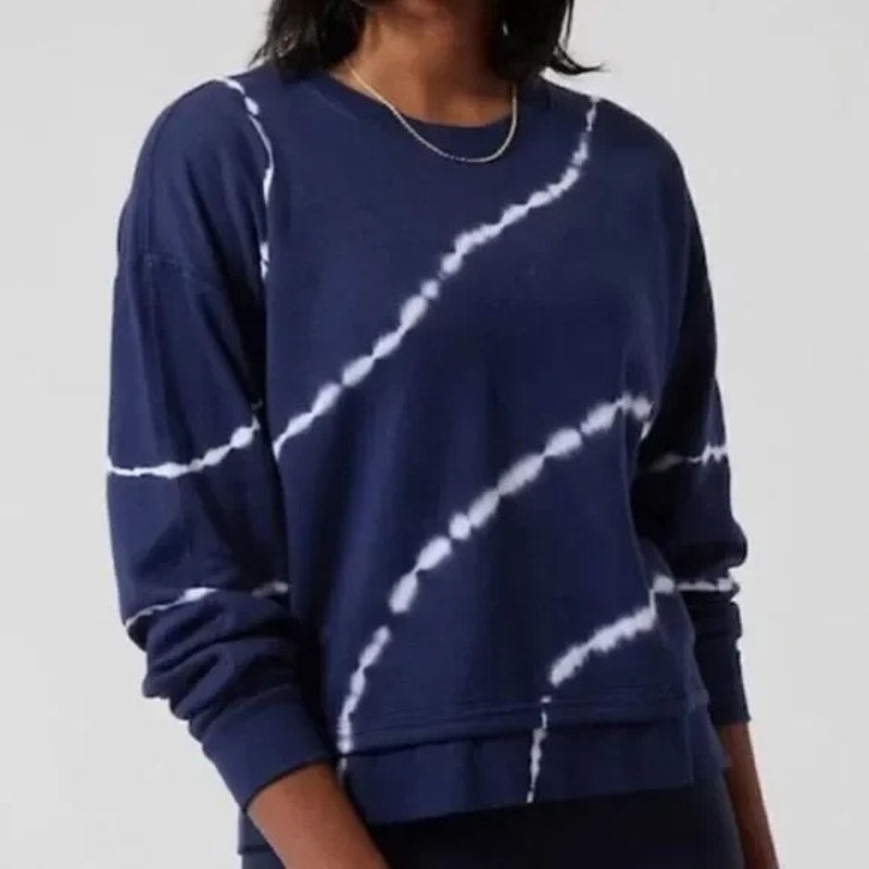 Athleta Sundown Crewneck TIe Dye Pullover Sweatshirt Blue Small