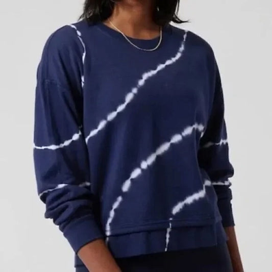 Athleta Sundown Crewneck TIe Dye Pullover Sweatshirt Blue Small