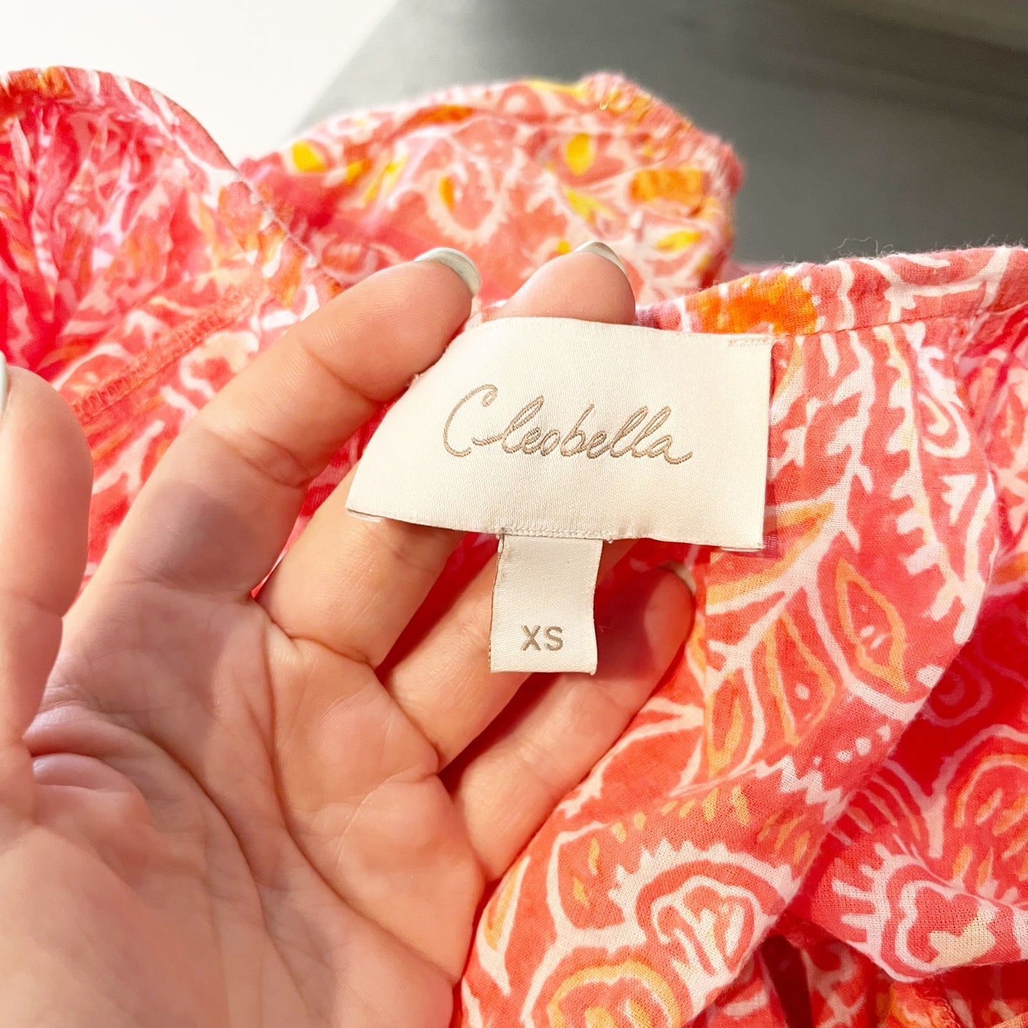 Cleobella Layla Short Puff Sleeve Button Front Tassel Drawstring Blouse Orange