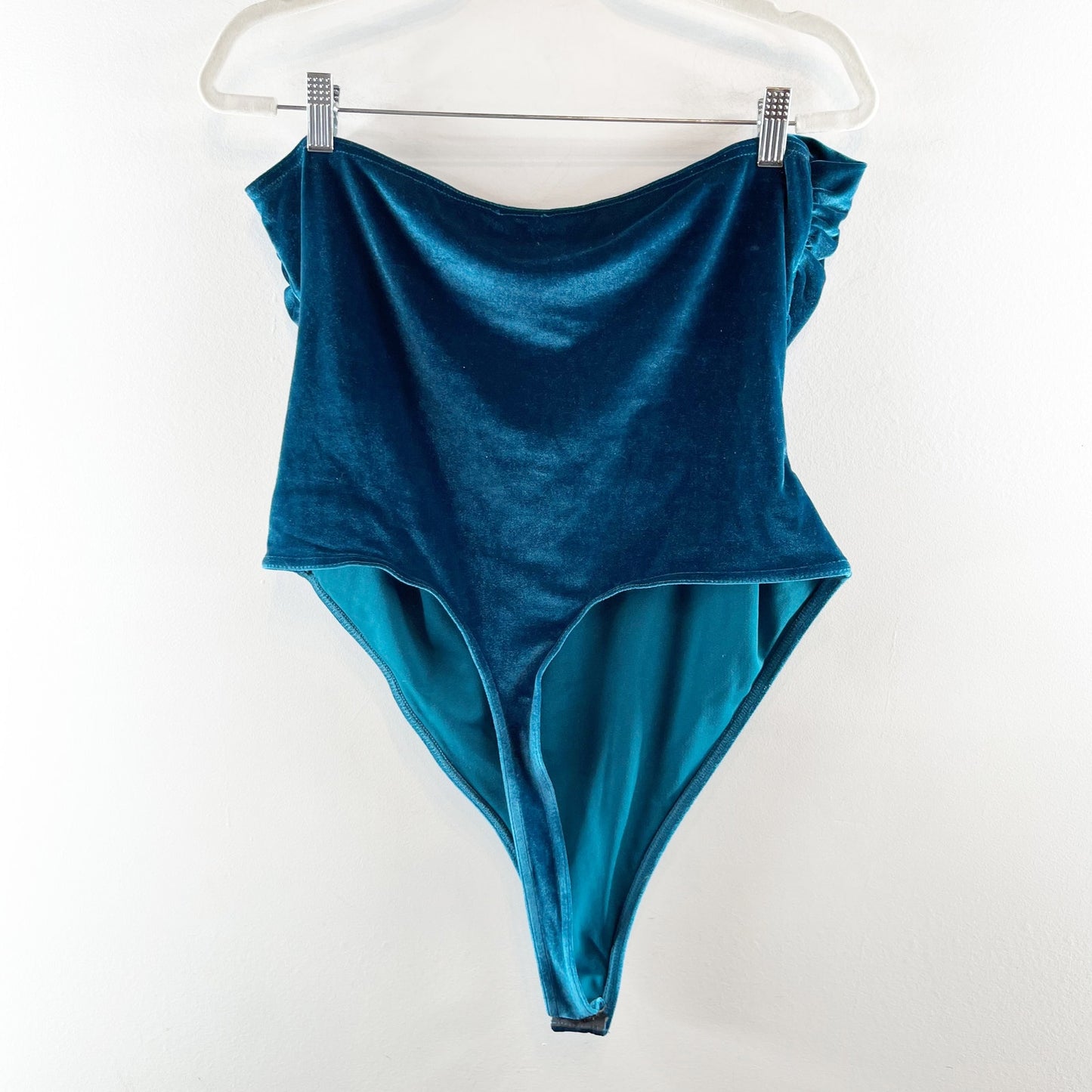 ASOS Design Plunge Strapless Velvet Bodysuit Teal Blue 14