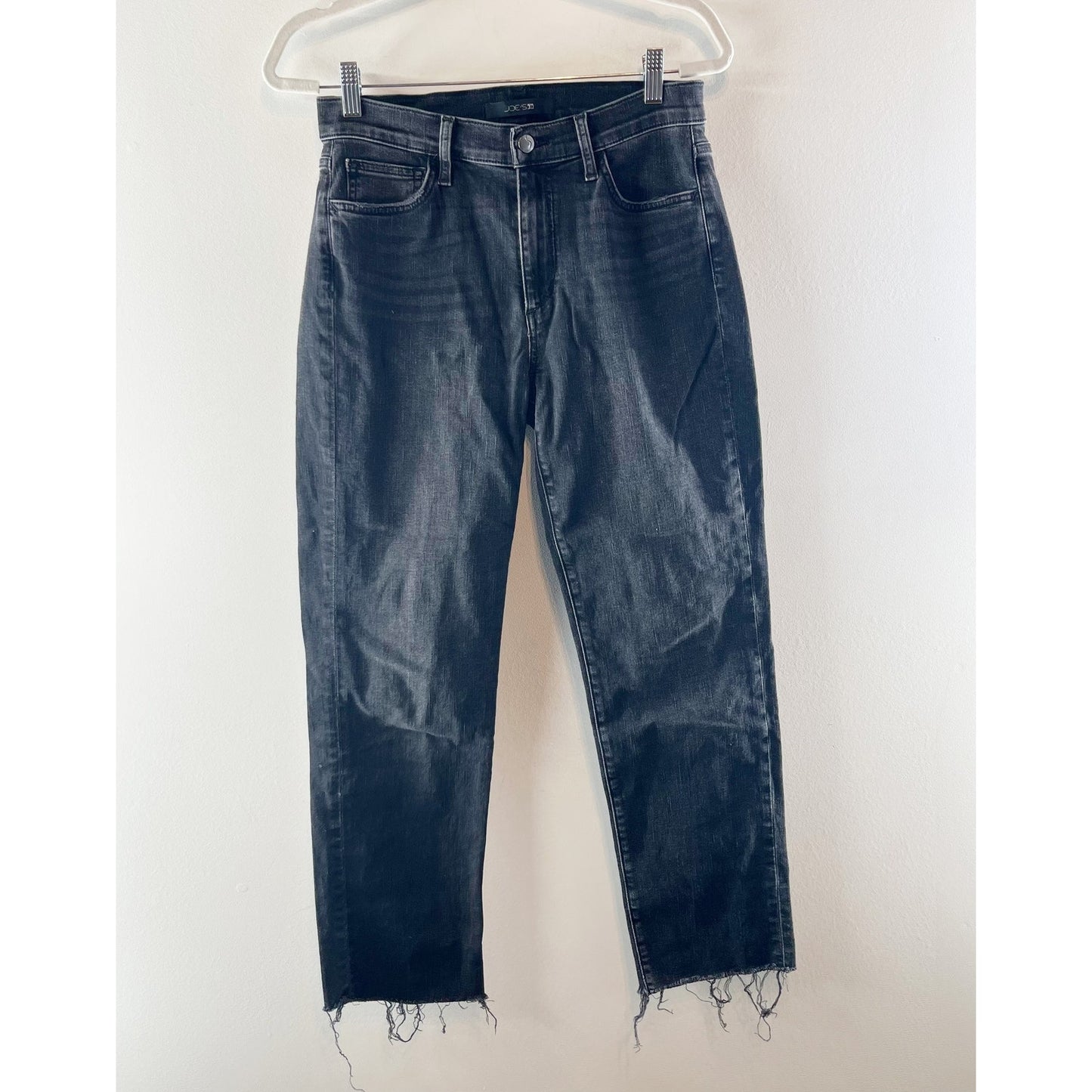 Joes Mid Rise Straight Leg Tapered Mom Jeans Raw Hem Black 26