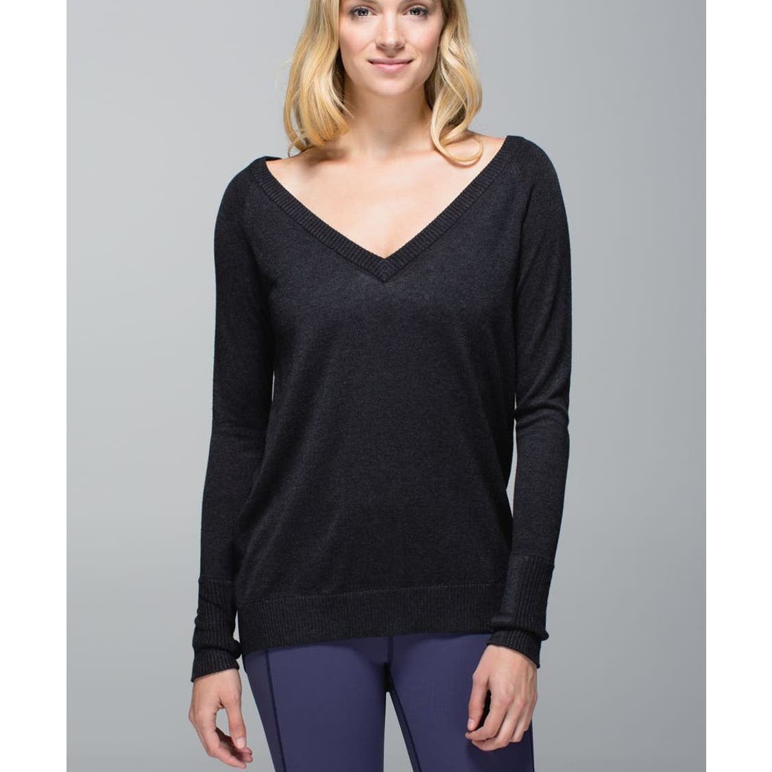 Lululemon Unity Pullover Open Scoop Back Long Sleeve Sweater Top Black Medium