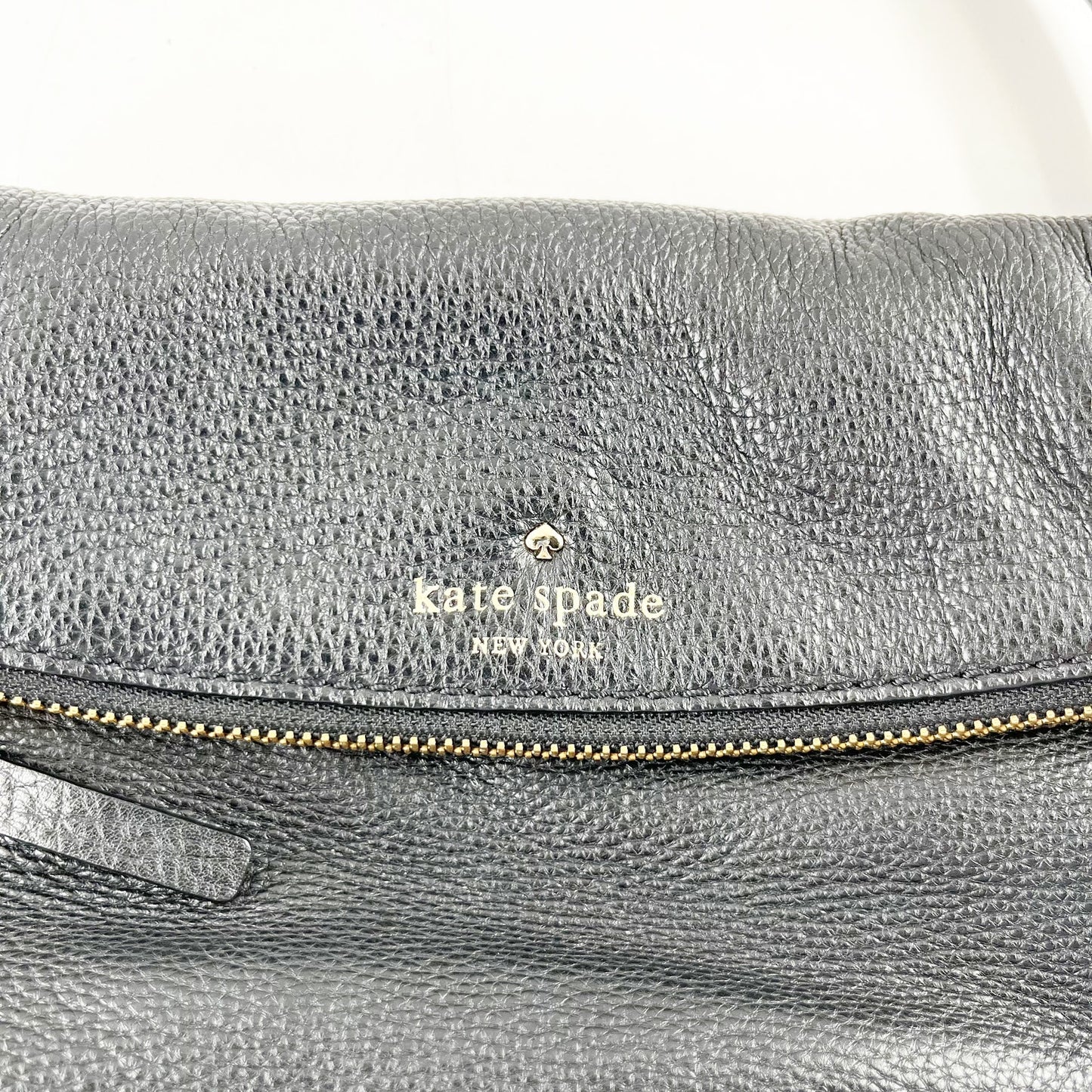 Kate Spade Pebbled Leather Foldover Flap Crossbody Bag Purse Black