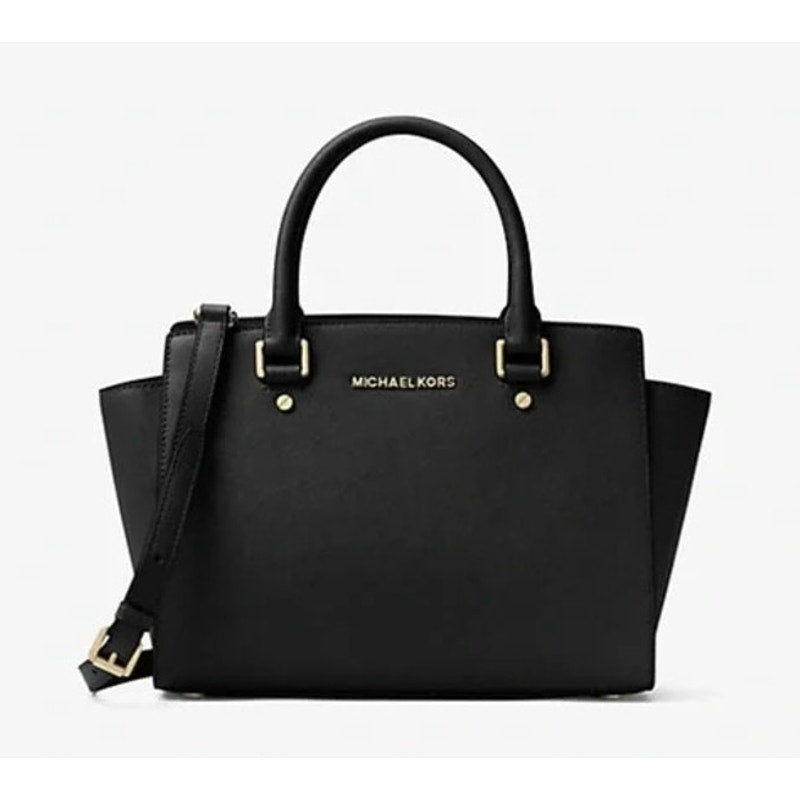 Michael Kors Selma Saffiano Leather Satchel Handbag Purse Black